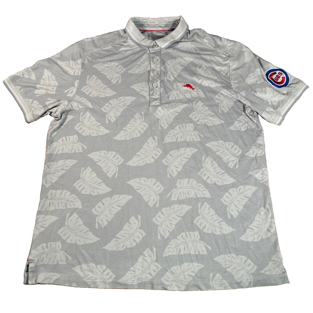 Tommy Bahama Baseball Polo Shirt Men's M Gray Palm Leaves Chicago Cubs MLB - Picture 1 of 8